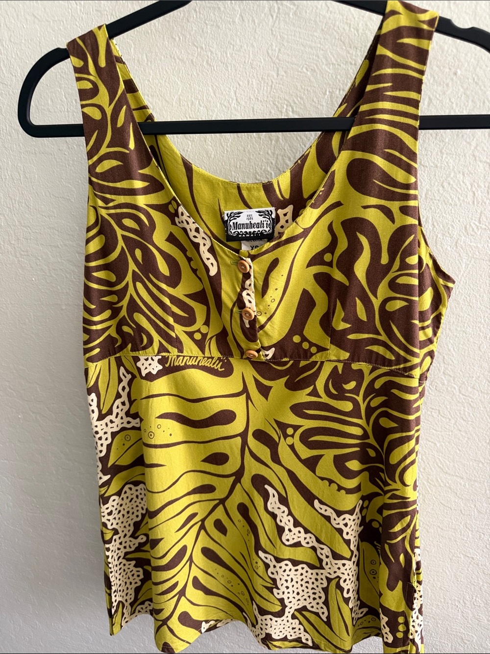 Manuhealii Olive Green & Brown Tropical Print Tank